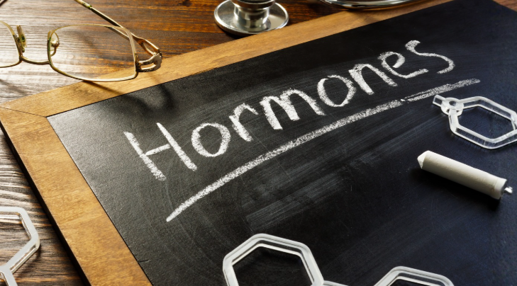 chalkboard with hormone diagram illustrating how hormones act as chemical messengers